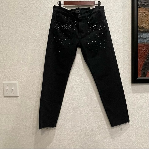 ZARA | Slim Boyfriend With Faux Pearls Jeans Black Size 6 / 38 NWT - Picture 2 of 9